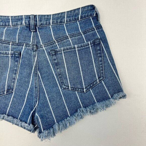 Pacsun Womens High Rise Festival Jean Shorts Cut-Off Blue/White Stripe 28 Waist - Picture 4 of 11